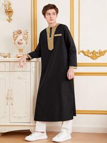 SHEIN Teen Boy'S Casual Patchwork Robe Shirt - Multicolor - View 3