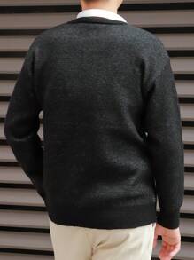 Manfinity Hypemode Suéter Masculino De Gola Redonda Com Padrão De Letras - Preto - Visão 2