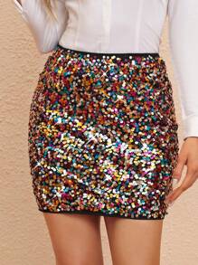 SHEIN Clasi Slim Fit Glitter Skirt - Multicolor - View 3