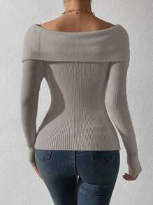 SHEIN Unity Off Shoulder Gợi cảm Linh hoạt Áo len - Xám - Xem 2