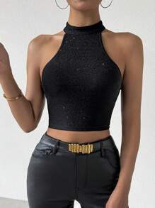 SHEIN Privé Women'S Shiny Tank Top For Summer With Textured Fabric