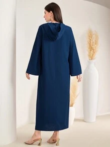 Al Najma Women's Embroidery Detail Hooded Long Sleeve Djellaba Dress - Blue - View 2