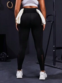 Yoga High Street 加大尺寸寬鬆腰帶側邊條紋運動打底褲,帶口袋 - 黑色 - 查看 2