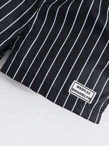 SHEIN 1pc Young Boys' Casual Striped Shorts, Summer Summer Holiday - Black - View 3