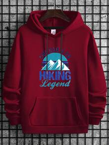 Manfinity Hypemode Men's Letter Print Drawstring Hoodie - Burgundy - View 3