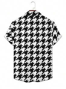 Manfinity Dauomo Men'S Houndstooth Check Short Sleeve Shirt