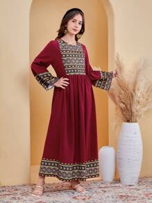 SHEIN Leap Crew 少女編織幾何拼接休閒裙