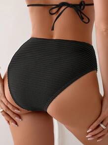 SHEIN Swim Summer Beach Solid Twist Detail Bikini Bottoms Carnival - Black - View 2