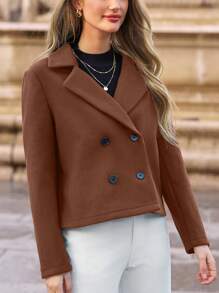 SHEIN Frenchy 女士雙排扣結構外套 - 咖啡棕 - 查看 3