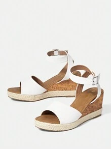 Styleloop Women's White Cross Strap Wedge Sandals With Thick Platform Sole - White - View 1