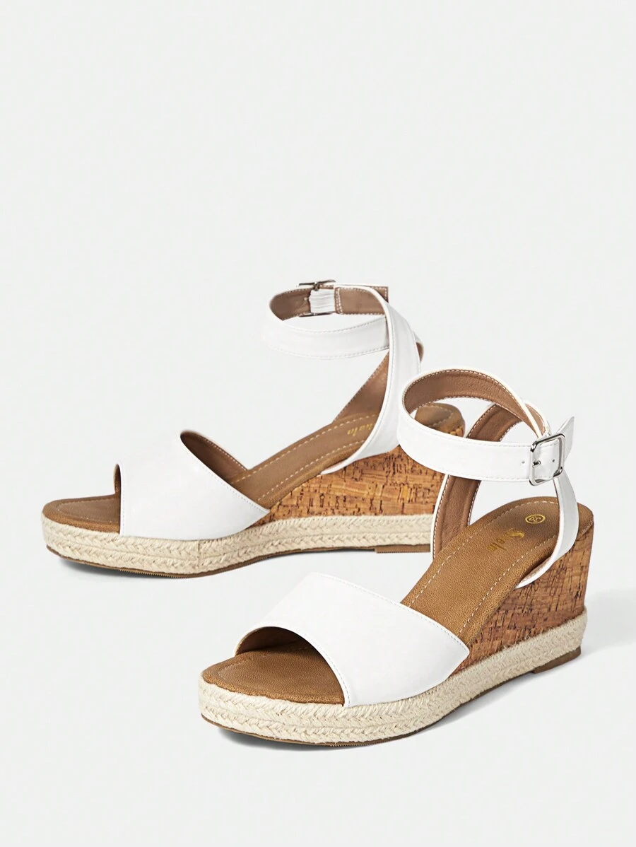 Styleloop Women's White Cross Strap Wedge Sandals With Thick Platform Sole - White - View 1