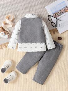 Baby Boys' Vest, Pants And Shirt 3pcs/Set With Bear Print For Fall - Multicolor - View 2