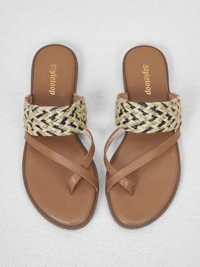 Styleloop 女式時尚復古風格輕便網細節扁平拖鞋,舒適的度假腳趾涼鞋