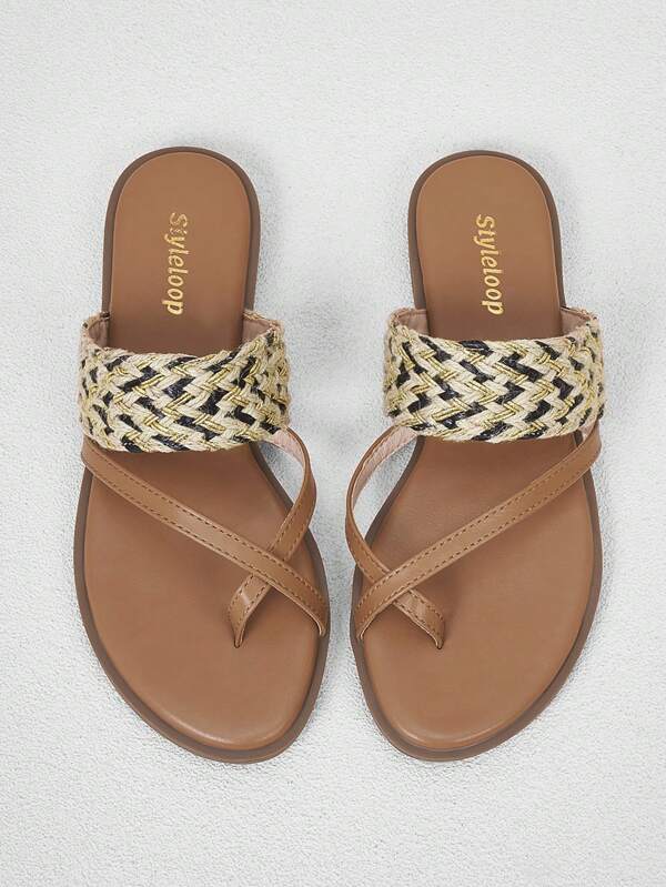 Styleloop 女式時尚復古風格輕便網細節扁平拖鞋,舒適的度假腳趾涼鞋