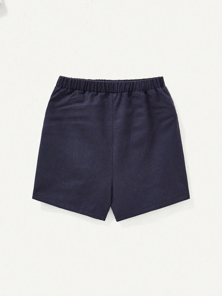 Baby Boy Coconut Tree Pattern Short Sleeve Pullover Top And Solid Color Shorts Set