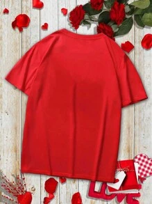 Men's Family Look Letter Print T-Shirt (Sold Separately, 5pcs In Total) - Red - View 2