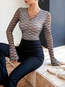 GENKIRA Của phụ nữ Vượt qua Cổ chữ V Tay áo dài Áo thun - Nhiều màu - Xem 5