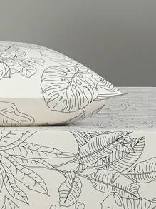 2/3pcs Fitted Sheet Sets, 90g Polyester Brushed Fabric, Plant & Flower Pattern, Includes 1 Fitted Sheet And 2 Pillowcases - White - View 6