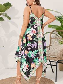 SHEIN VCAY 大尺碼女裝花卉印花不對稱搭扣背心連衣裙 - 彩色 - 查看 2