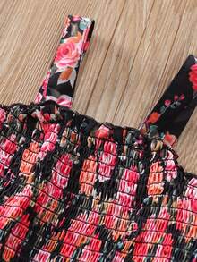 嬰兒女孩花卉印花寬腳連身褲配帽子 - 彩色 - 查看 7