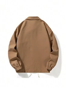 Men's Turn-Down Collar Multi-Pocket Cargo Jacket - Brown - View 2