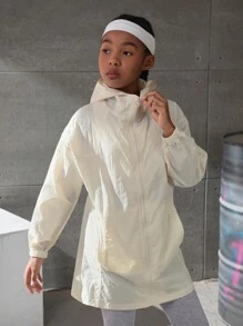 Tween Chaqueta Larga Con Protección Solar Para Deportes Al Aire Libre, Ocio, Manga Larga, Cierre De Cremallera, Color Amarillo Claro