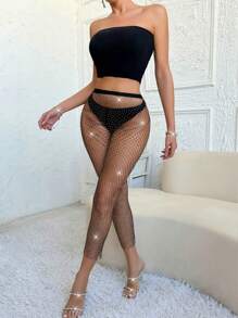 Zolique Women'S Rhinestone Embellished See Through Leggings - Black - View 4