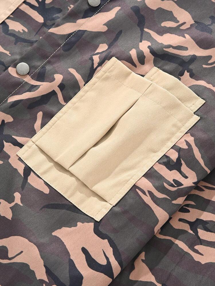 Men'S Camouflage Print Long Sleeve Shacket