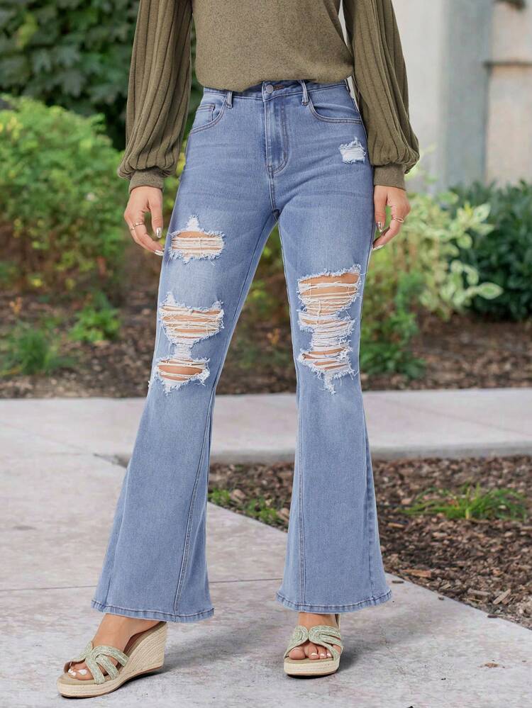 Women's Distressed Flared Jeans
