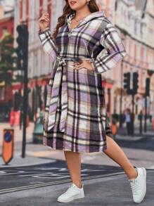 SHEIN Franclia Kích thước lớn Của phụ nữ Kẻ sọc Đầm có mũ - Màu tím - Xem 5