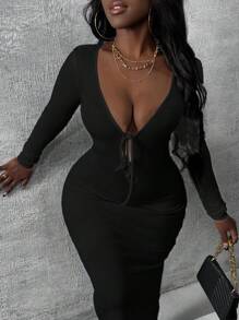 Slaydiva 情人節禮服音樂節假期新年服裝約會優雅性感女孩文化緊身長袖禮服舞會長袍茶會長袖性感半正式長款黑色彈性連衣裙 - 黑色 - 查看 5