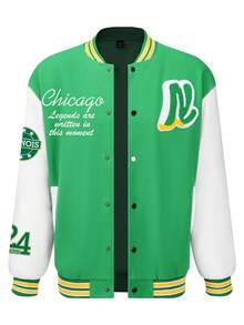 Aesthetic Post--Loose Fit Men's Varsity Jacket With Letter Print And Color Blocked Design - Multicolor - View 7