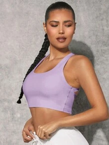 VARSITIE 純色交叉背運動背心 - 紫色 - 查看 3