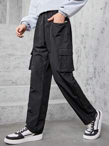 Teen Boy'S Solid Color Cargo Pants - Black - View 3