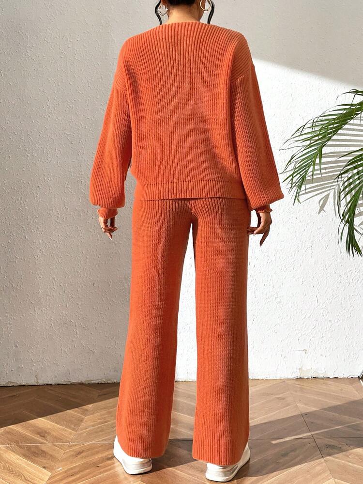 Women's Solid Color Ribbed Knit Sweater Twinset