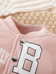 Baby Girls' Casual Sports Baseball Jacket And Skirt Set For Spring And Autumn - Pink - View 3