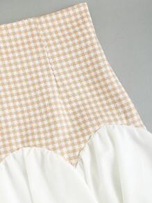 SHEIN Unity Của phụ nữ Vá lại In Houndstooth Xù Hoa Sen Váy - Màu be - Xem 3