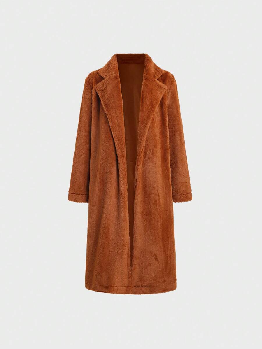Lunelith SHEIN Lunessa Teddy Mantel Mit Revers Und Langen Ärmeln