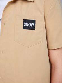 Teenage Boys' Short Sleeve Casual Shirt With Buttoned Front Patch Pocket - Camel - View 5