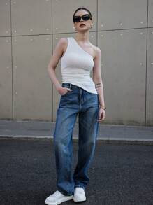SHEIN Essnce One Shoulder Commuting & Casual Tank Top For Summer - White - View 2