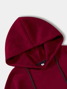 Manfinity Hypemode Men's Letter Print Drawstring Hoodie - Burgundy - View 4