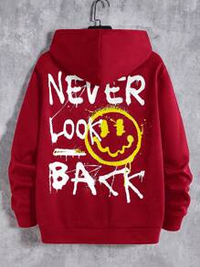 Manfinity RebelGame Men's Hooded Sweatshirt With Printed Emotional Expressions And Warm Fleece - Burgundy - View 1