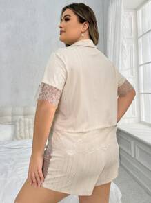 Conjunto De Pijama Para Mujeres De Talla Grande Con Encaje De Remiendo