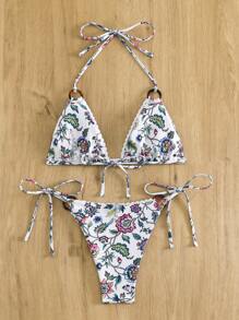 SHEIN Swim Women's Flower Print Bikini Set Summer Beach - Multicolor - View 3