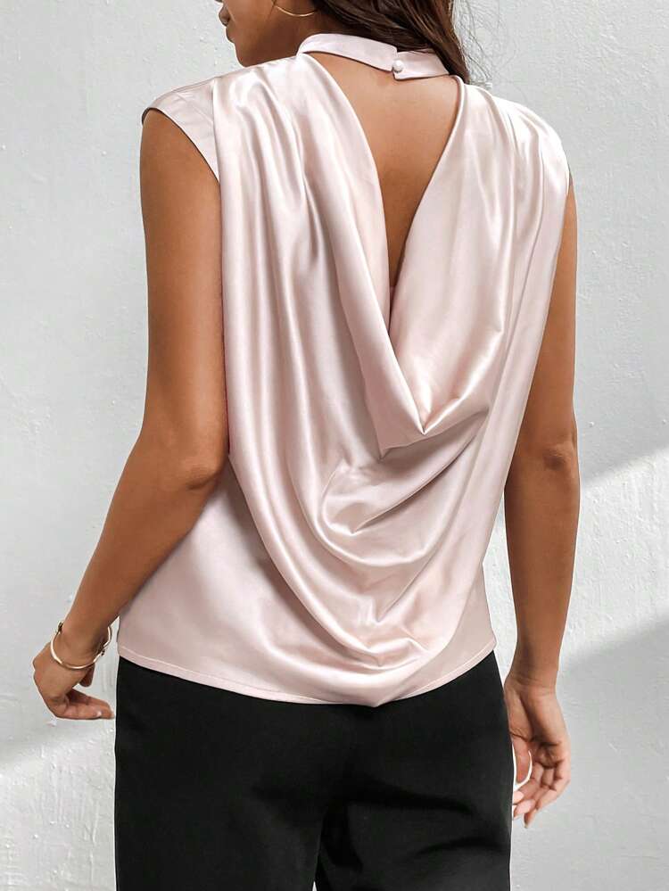 Women's Sleeveless Draped Collar Blouse