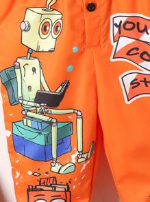 Đứa bé trai Phong cách đường phố trái cam Viết tháu Ngắn tay Áo sơ mi Và Bộ - trái cam - Xem 3