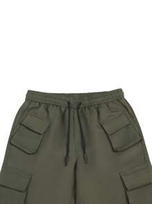 Manfinity Roughcore Men's Drawstring Waist Cargo Jogger Pants With Pockets Long Plain Army Green Going Out - Army Green - View 6