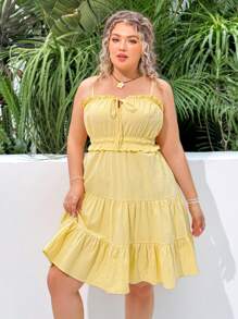 Dreamara 加大尺寸前綁帶背心長裙 - 黃色 - 查看 3