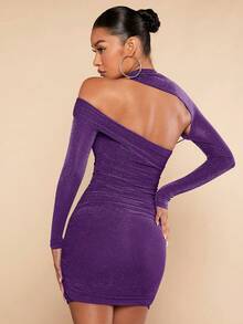 SHEIN BAE Women's One Shoulder Long Sleeve Sparkly Hollow Out Bodycon Dress - Purple - View 2