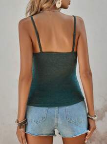 SHEIN Frenchy Top canottiglia a spaghettistrato in tessuto jacquard per vacanza al mare estiva, top estivi, abbigliamento per le vacanze - Verde Scuro - Visualizzare 6